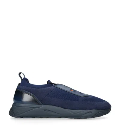 Santoni Technical-knit Runner Sneakers In Blue