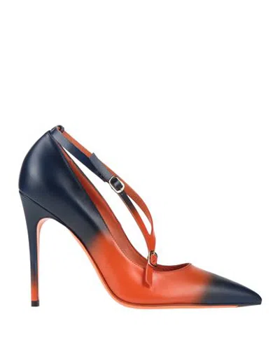 Santoni Woman Pumps Orange Size 10 Leather In Multi