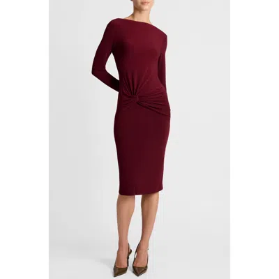 Santorelli Keegan Draped Knot Long Sleeve Jersey Dress In Burgundy