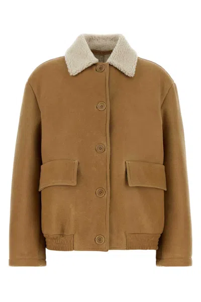 Santoro Women's Shearling Leather Jacket In Camel