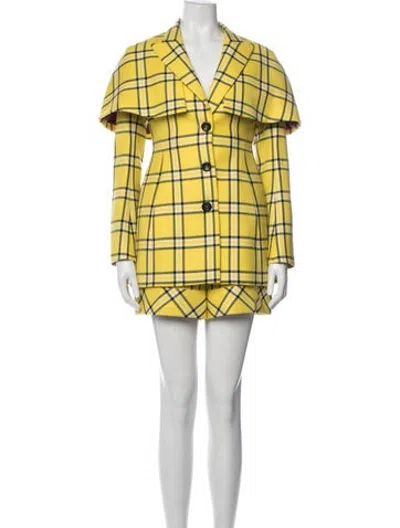 Pre-owned Sara Battaglia Virgin Wool Plaid Print Short Set In Yellow