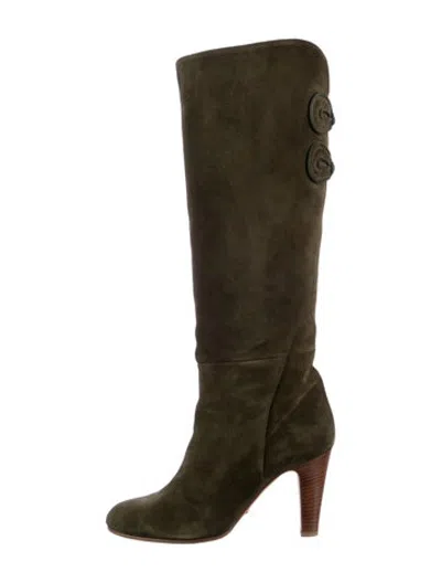 Pre-owned Sarah Flint Suede Bow Accents Boots In Green