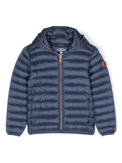 Save The Duck Kids' Logo-patch Quilted Hooded Jacket In Blue