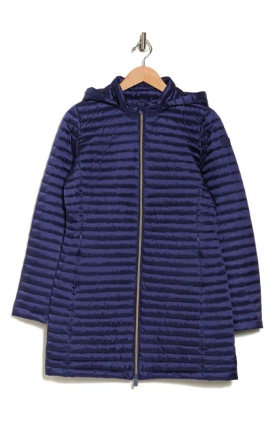 Save The Duck Megs Water Resistant Shiny Hooded Puffer Jacket In Navy