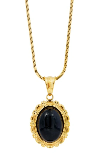 Savvy Cie Jewels 18k Gold Plate Onyx Medallion Pendant Necklace In Yellow