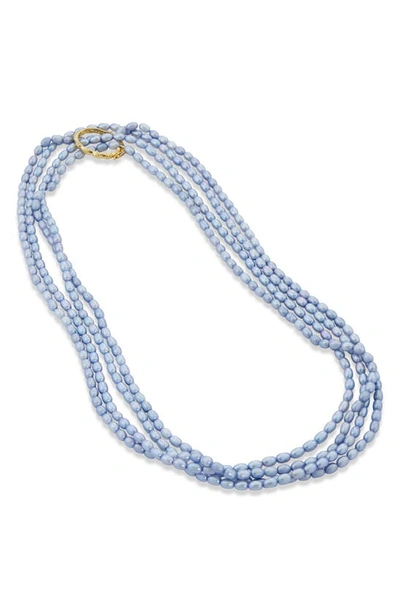 Savvy Cie Jewels 7–8mm Blue Freshwater Pearl Long Necklace In Purple