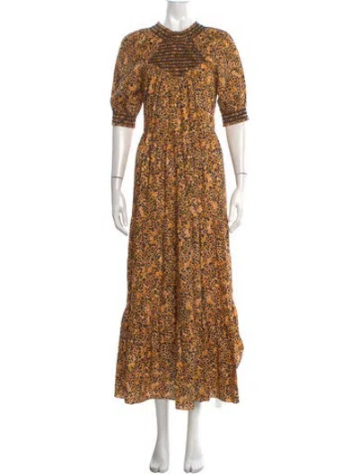Pre-owned Saylor Animal Print Long Dress In Yellow