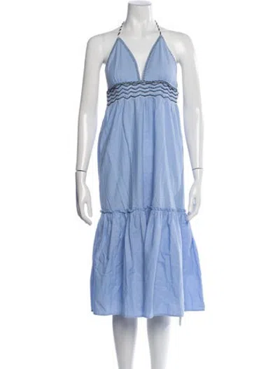 Pre-owned Saylor Halterneck Midi Length Dress In Blue