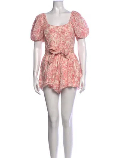 Pre-owned Saylor Linen Patterned Romper In Pink