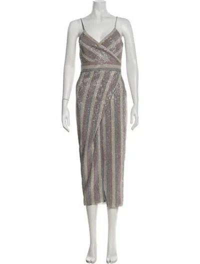 Pre-owned Saylor Striped Midi Length Dress In Pink