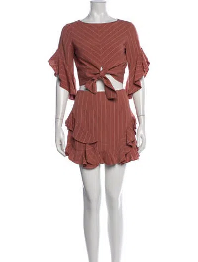 Pre-owned Saylor Striped Ruffle Embellishment Skirt Set In Neutrals
