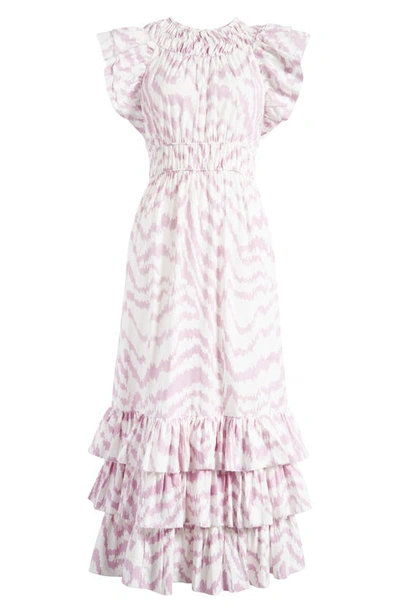 Saylor Zenith Print Flutter Sleeve Maxi Dress In Lavender