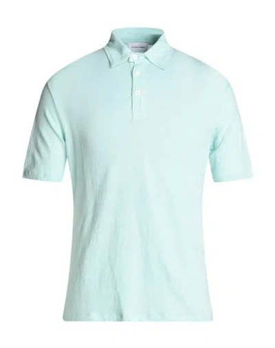 Scaglione Man Polo Shirt Turquoise Size M Linen, Elastane In Blue