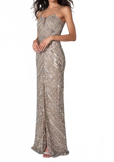 Scala Sleeveless Prom Dress In Nude Chevron In Neutral
