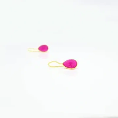 Schmuckoo Teardrop Pink Fuchsia Onyx Gold Plated Drop Earrings