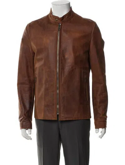 Pre-owned Schott 581 Oiled Cafe Racer Leather Moto Jacket In Brown