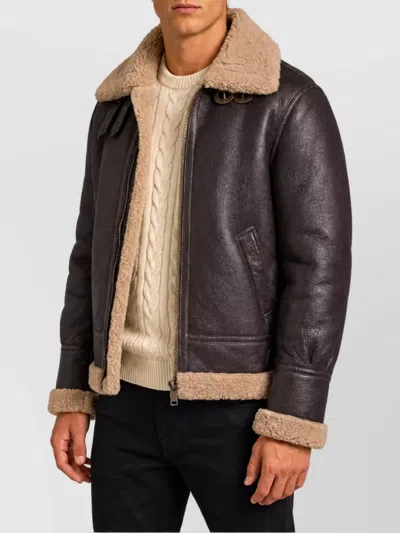Schott Shearling Aviator Leather Jacket In Brown