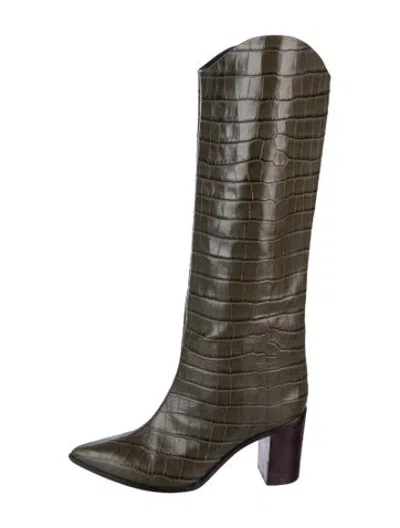 Pre-owned Schutz Embossed Leather Animal Print Boots In Green