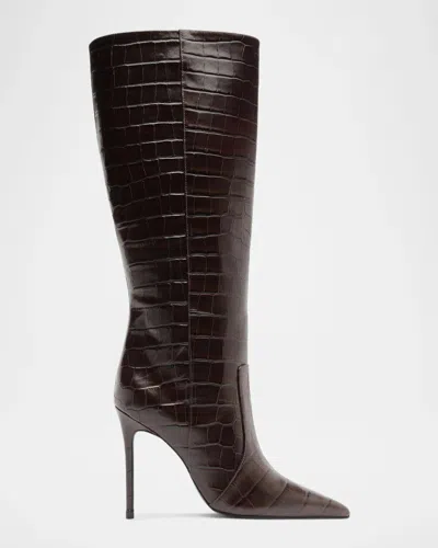 Schutz Samira 100mm Croc-embossed Leather Knee-high Boots In Maplewood
