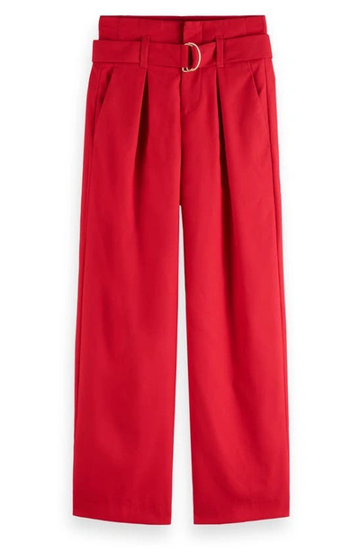 Scotch & Soda Daisy Belted Straight Leg Trousers In Lipstick Red