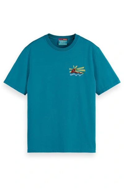 Scotch & Soda Front & Back Graphic T-shirt In Teal