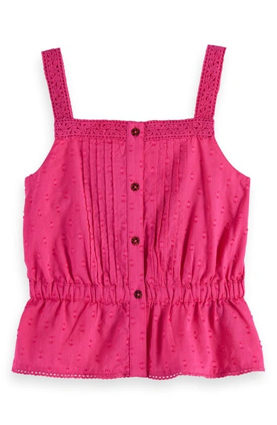 Scotch & Soda Kids' Lace Trim Clip Dot Peplum Camisole In Fun Fuchsia