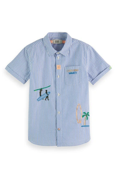 Scotch & Soda Kids' Striped Cotton Shirt In Blue