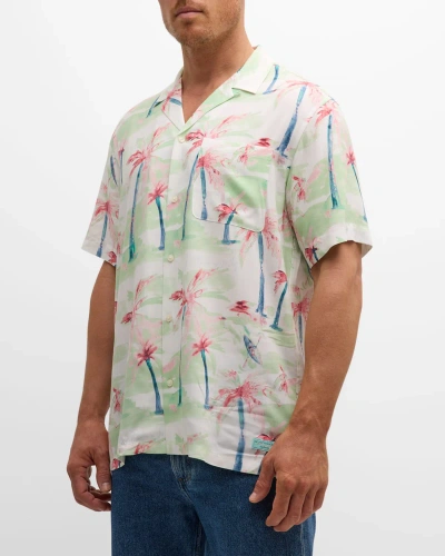 Scotch & Soda Allover Printed Short Sleeve Shirt In Taupe Coral A