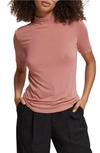 Scotch & Soda Mock Neck Short Sleeve Top In Weathered Pink