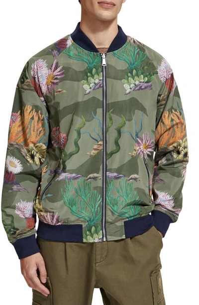 Scotch & Soda Seascape Print Reversible Bomber Jacket In Navy