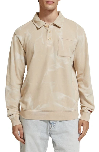 Scotch & Soda Washed Polo Collar Sweatshirt In Medium Beige