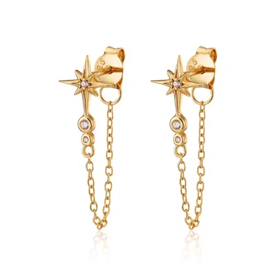 Scream Pretty Women's Gold Chained Star Stud Earrings