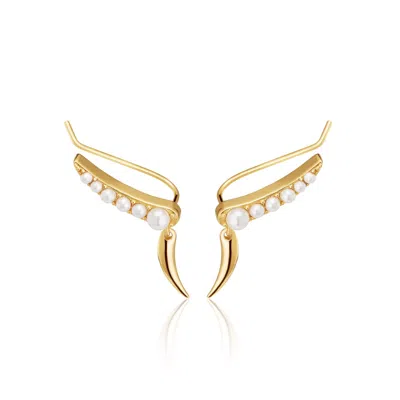 Scream Pretty Women's Gold Pearl Ear Climber Earrings With Claw Drop