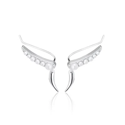 Scream Pretty Women's Silver Pearl Ear Climber Earrings With Claw Drop