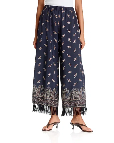 Sea Ellery Cotton Printed Fringe Pants In Blue
