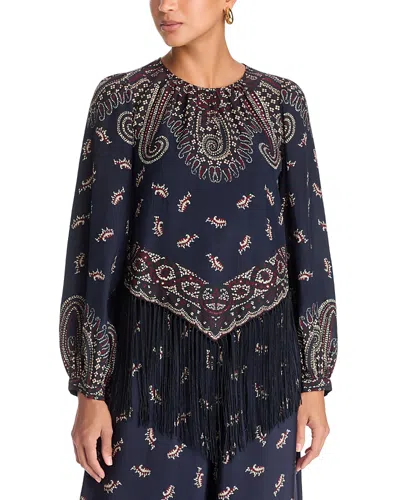 Sea Ellery Printed Fringe Top In Blue