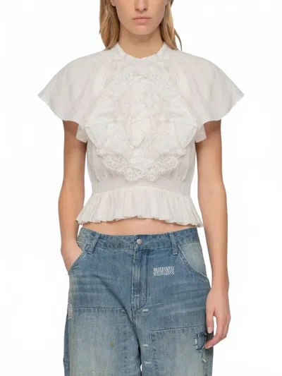 Sea Holden Flower Flatter Sleeve Top In White In Multi