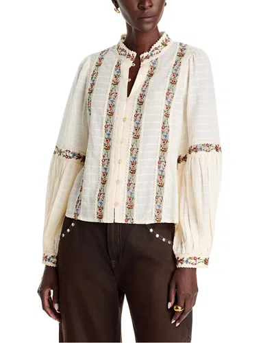 Sea Kaiya Cotton Floral Lace Band Collar Blouse In Neutral