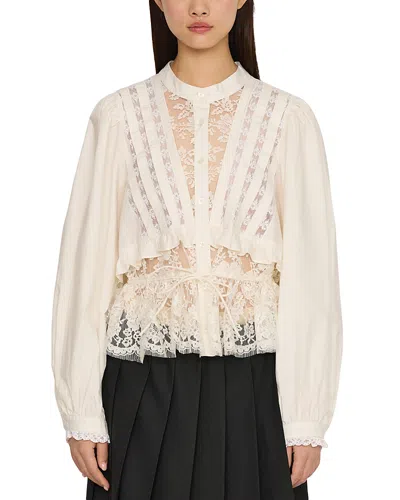 Sea Kathleen Lace Trim Tuxedo Blouse In White