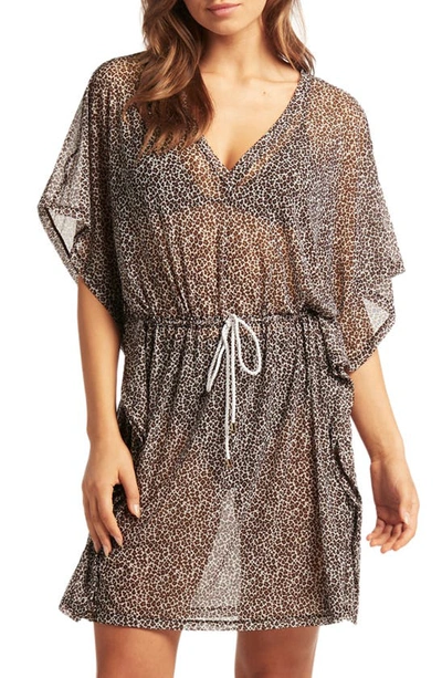 Sea Level Animal Print Cover-up Caftan In Espresso