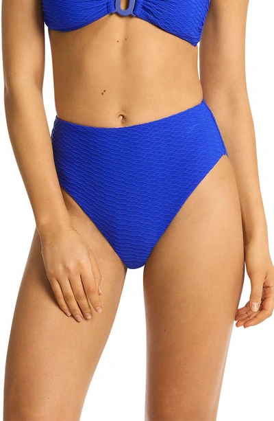 Sea Level Retro High Waist Bikini Bottoms In Cobalt