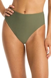 Sea Level Retro High Waist Bikini Bottoms In Khaki