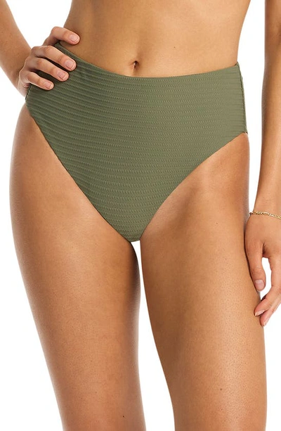 Sea Level Retro High Waist Bikini Bottoms In Khaki