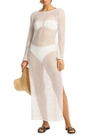 Sea Level Surf Long Sleeve Mesh Cover-up Dress In White