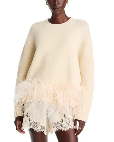 Sea Zelie Wool Feather Trim Sweater In Neutral