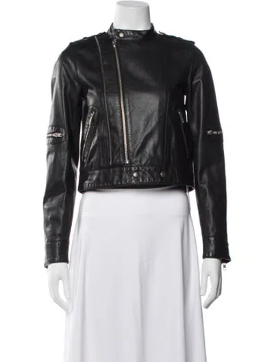 Pre-owned See By Chloé Lamb Leather Biker Jacket In Blue