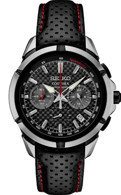 Pre-owned Seiko Men's Coutura Quartz Chronograph Black Dial 43mm Leather Watch Ssb437