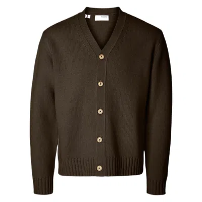 Selected Homme Cardigan  Ls Cody Knit Relaxed Cardigan - Demitasse In Brown