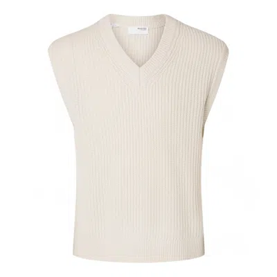 Selected Homme Slhland Sl Knit Relaxed Waistcoat In Neutral