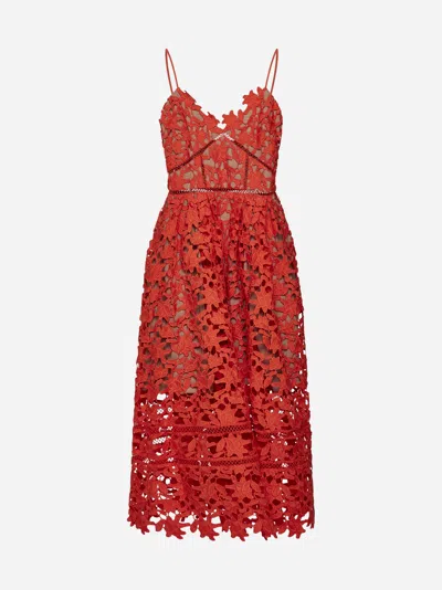 Self-portrait Azalea Lace Midi Dress In Orange